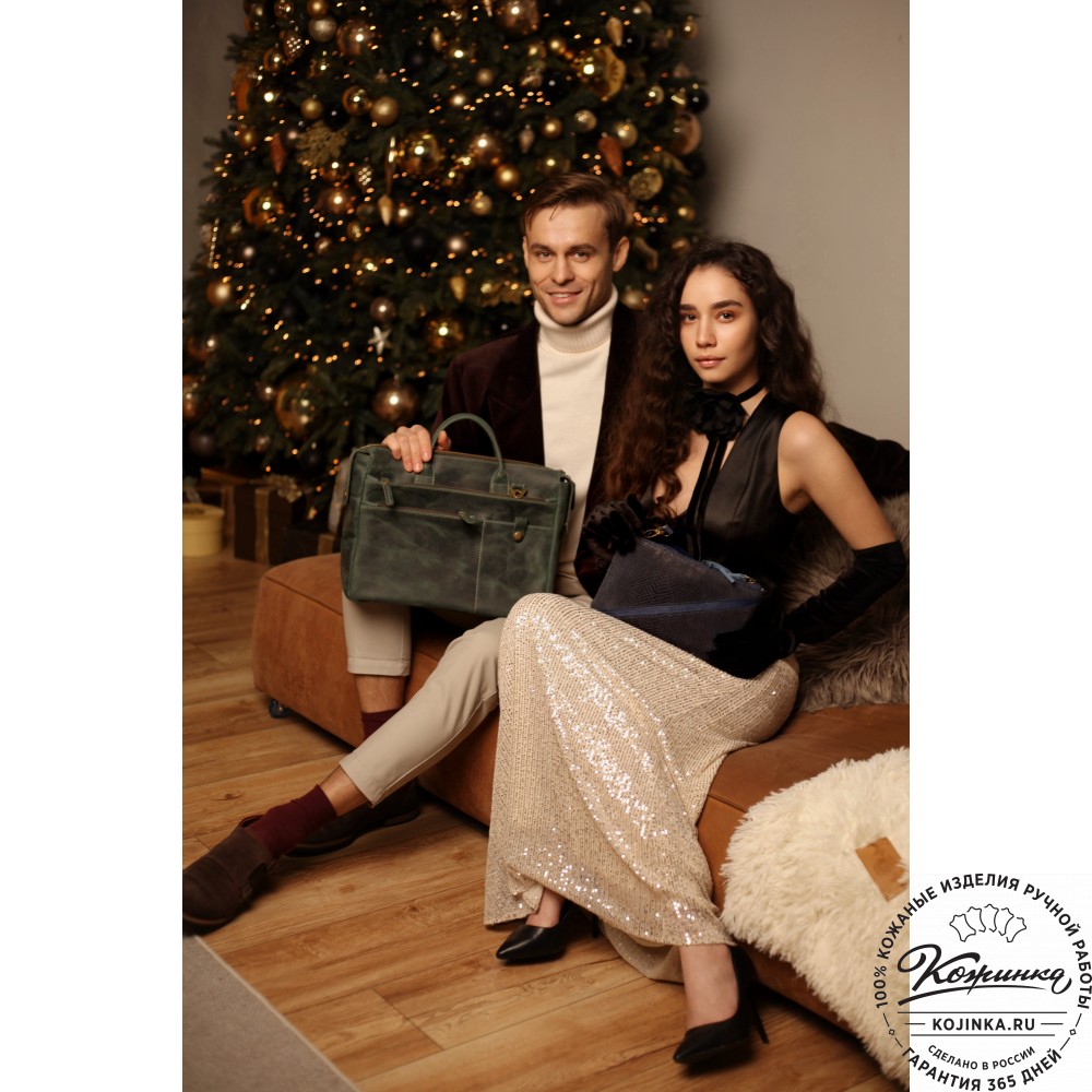 Кожаная деловая сумка "Гранд" (изумруд крейзи)